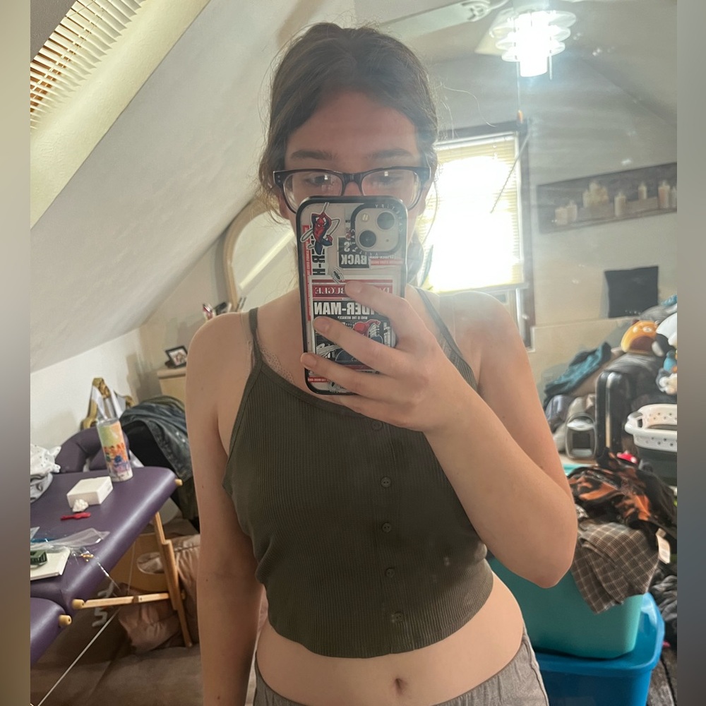 green tank top